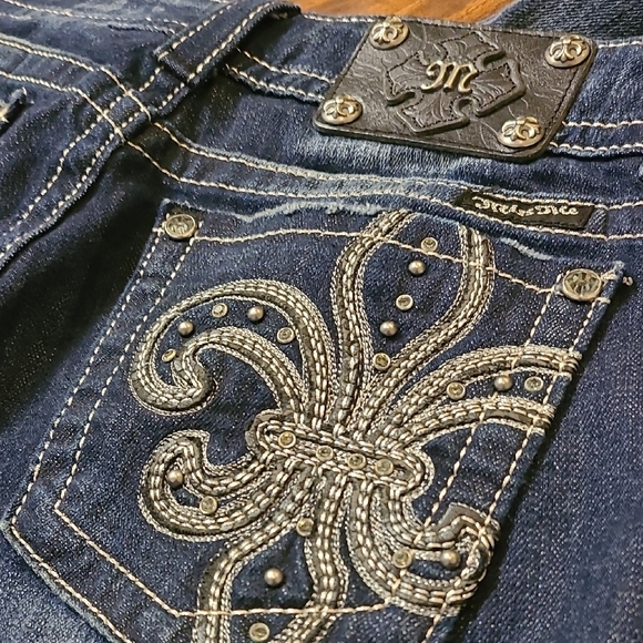 Miss Me Dark Blue Boot Cut Jeans with Silver Embellishments - Picture 2 of 8